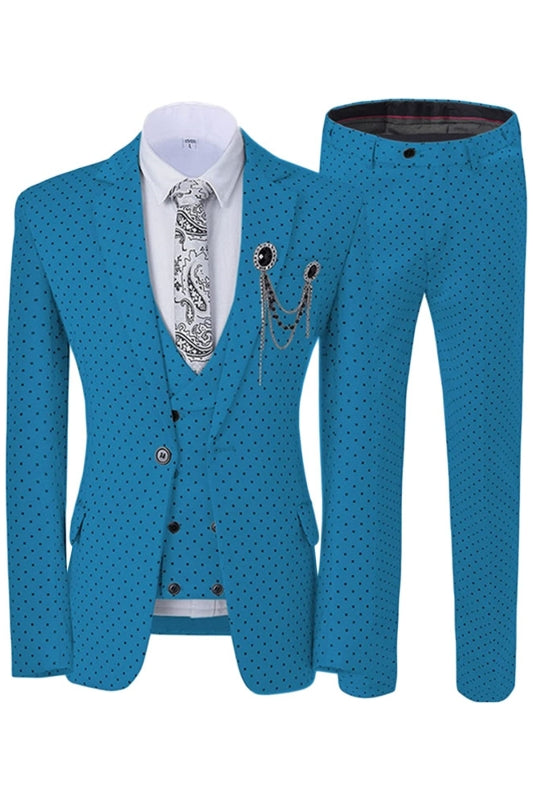 Blue Notched Lapel Three Pieces Close Fitting Men Suits For Prom