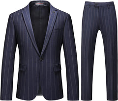 Peaked Lapel Striped Men Blue Prom Suits