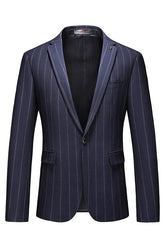 Peaked Lapel Striped Men Blue Prom Suits