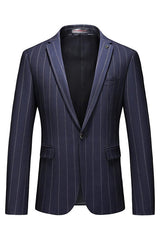 Peaked Lapel Striped Men Blue Prom Suits