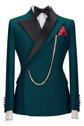 Peaked Lapel Two Pieces Blue Prom Suits