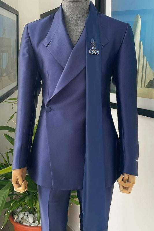 Peaked Lapel Two Pieces Blue Purple Prom Suits