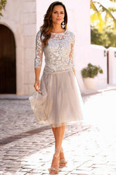 27DRESS Boho Crew Neck Lace Knee-length A-line Formal dresses
