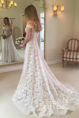 Boho Long Mermaid Off the Shoulder Lace Wedding Dress-27Dress