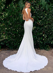 Boho Long Mermaid Satin Open Back Wedding Dresses