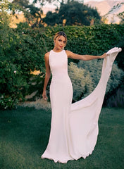 Boho Long Mermaid Satin Open Back Wedding Dresses