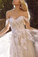 Boho Off-the-Shoulder Lace A-line Long Wedding Dress-27dress
