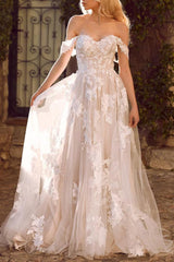 Boho Off-the-Shoulder Lace A-line Long Wedding Dress-27dress