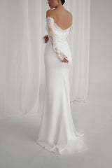 Boho Off-the-Shoulder Long Sleeves Lace Mermaid Wedding Dress-27dress