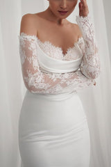 Boho Off-the-Shoulder Long Sleeves Lace Mermaid Wedding Dress-27dress