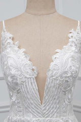 Boho Spaghetti Straps V-Neck Appliques Wedding Dresses White Sleeveless Bridal Gowns On Sale-27dress