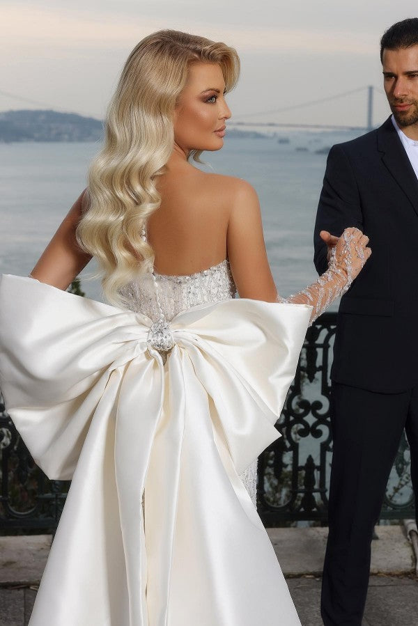 Bowknot Wedding Dress Mermaid Luxury With Beadings-27dress