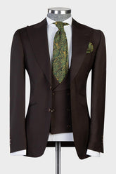 Brown Newest Peaked Lapel Three Pieces Men Suits For Business