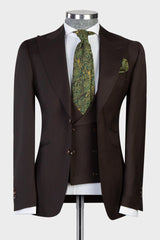 Brown Newest Peaked Lapel Three Pieces Men Suits For Business