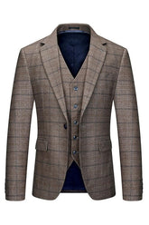 Notched Lapel Three Pieces Men Brown Prom Suits