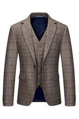 Notched Lapel Three Pieces Men Brown Prom Suits