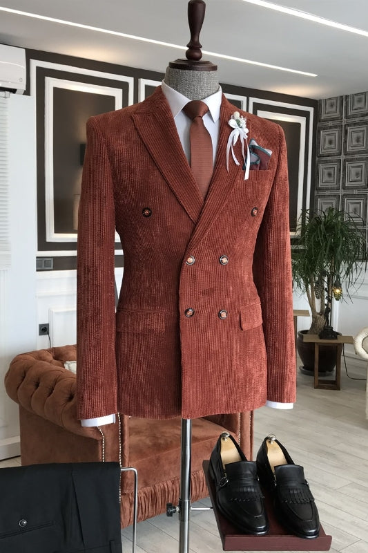 Peaked Lapel Double Breasted Brown Prom Suits