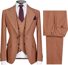 Peaked Lapel Three Pieces Brown Prom Suits For Men
