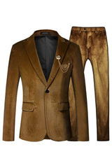 Brown Peaked Lapel Two Pieces Velvet Men Suits For Prom