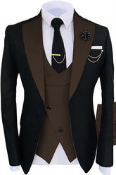 Brown Shawl Lapel Three Pieces Close Fitting Men Suits For Prom