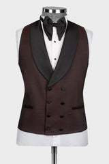 Brown Shawl Lapel Three Pieces Wedding Men Suits