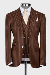 Brown Striped Peaked Lapel Three Pieces Prom Men Suits