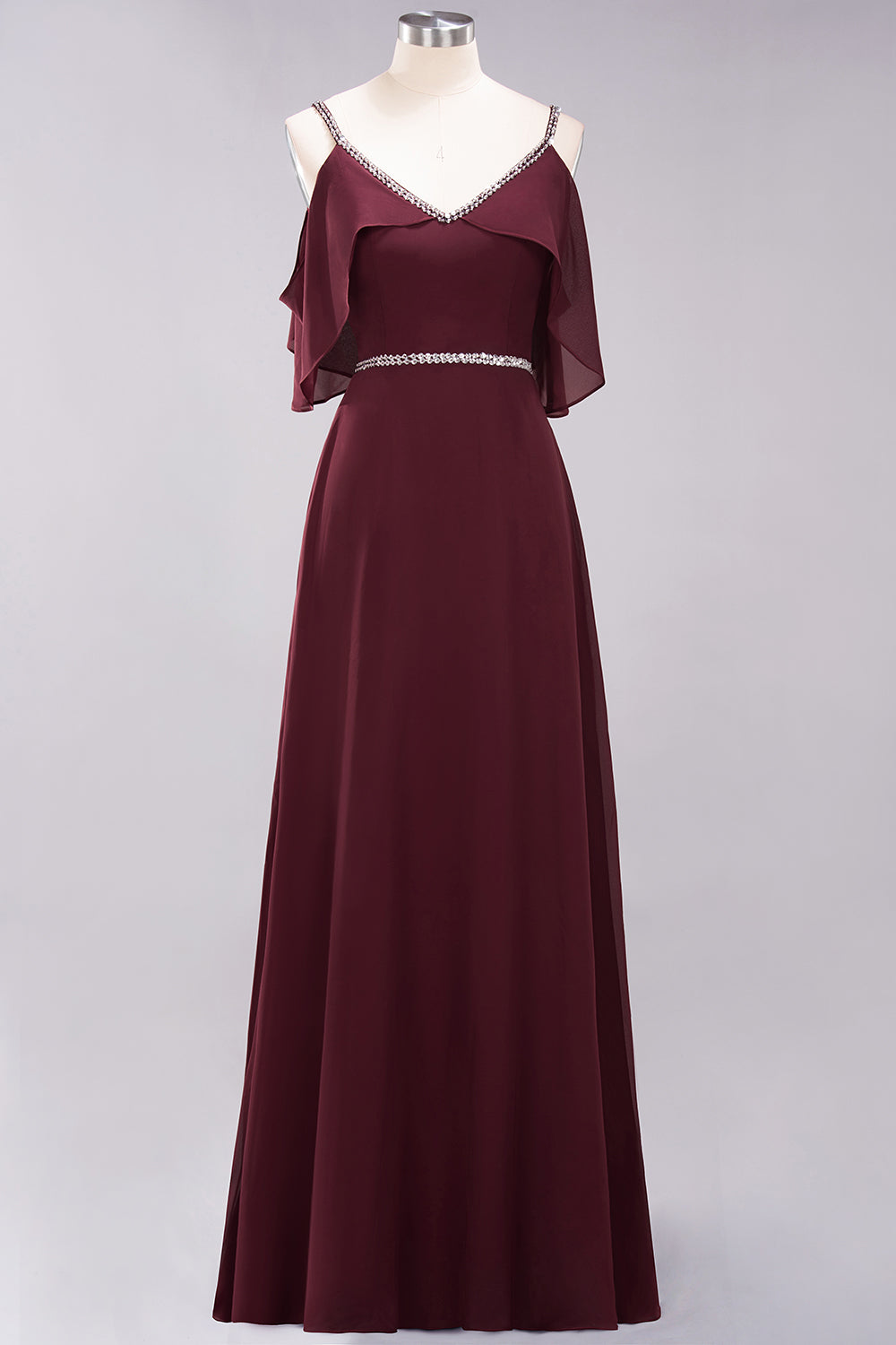Burgundy Cold-shoulder Long Bridesmaid Dress With Half Sleeve-27dress