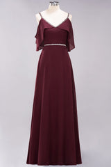 Burgundy Cold-shoulder Long Bridesmaid Dress With Half Sleeve-27dress