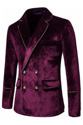 Notched Lapel Double Breasted Velvet Burgundy Prom Suits