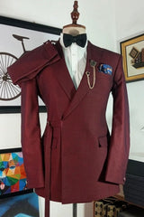 Notched Lapel Two Pieces Fashion Burgundy Prom Suits