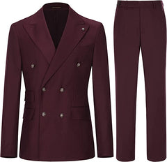 Burgundy Peaked Lapel Double Breasted Men Suits For Prom