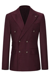 Burgundy Peaked Lapel Double Breasted Men Suits For Prom