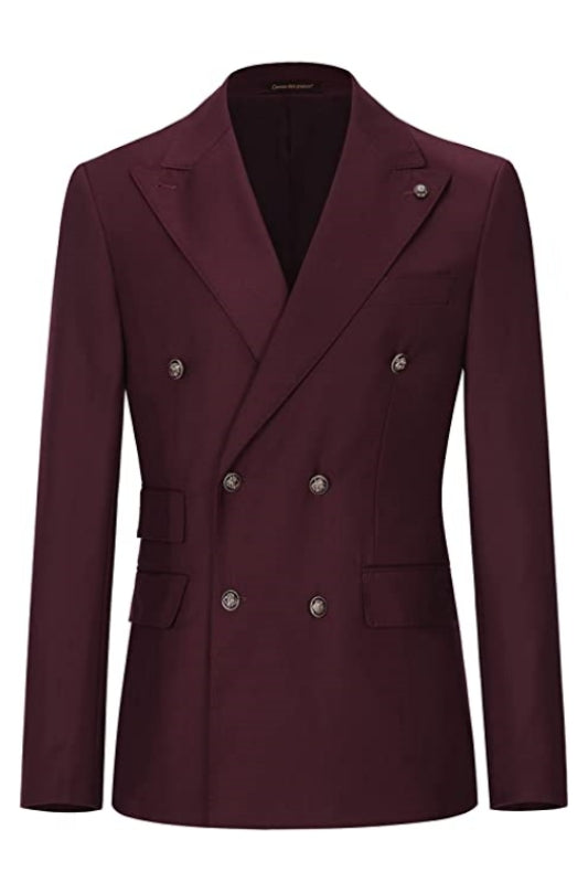 Burgundy Peaked Lapel Double Breasted Men Suits For Prom