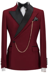 Burgundy Peaked Lapel Two Pieces Slim Fit Suits For Prom