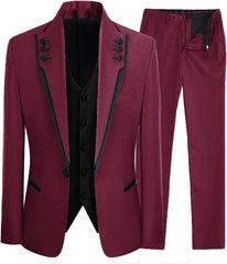 Shawl Lapel Three Pieces New Arrival Burgundy Prom Suits