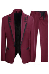 Shawl Lapel Three Pieces New Arrival Burgundy Prom Suits
