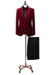 Shawl Lapel Two Pieces Velvet Wedding Suits Formal Burgundy Prom Suits