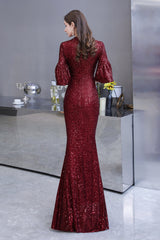 Burgundy Short Sleeves Sequined Long Formal Dress-27dress