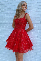 Sparkly Red Sequins A-Line Short Homecoming Dress with Pockets