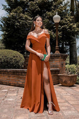 Burnt Orange Off-The-Shoulder Spaghetti-Strap Evening Dress Split Sweetheart Online