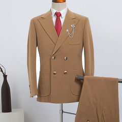 Camel Double Breasted Slim Fit Custom Business Suit