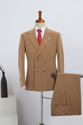 Camel Double Breasted Slim Fit Custom Business Suit