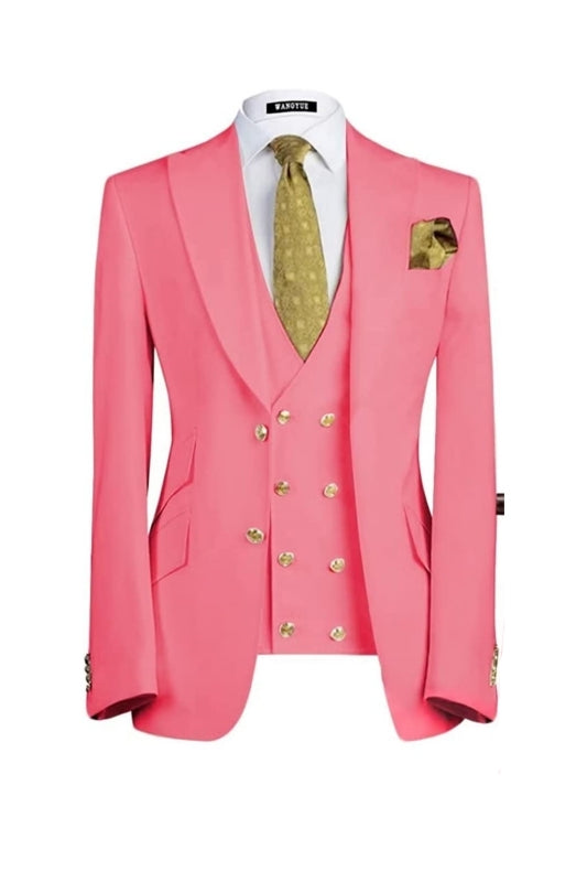 Candy Three Pieces Peaked Lapel Men Pink Prom Suits