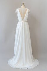 Cap Sleeve V-neck Lace Chiffon Sheath Wedding Dress Online-27dress