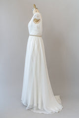 Cap Sleeve V-neck Lace Chiffon Sheath Wedding Dress Online-27dress