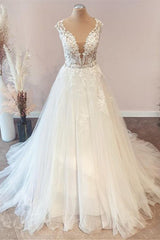 Cap Sleevels Princess Wedding Dress Lace Tulle Long-27dress