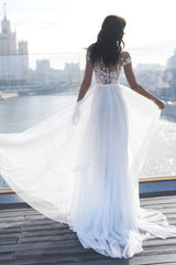 Cap Sleeves Appliques Wedding Dress Long With Split-27dress