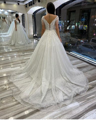 Cap Sleeves Ball Gown Wedding Dress Shinning WIth Appliques-27dress