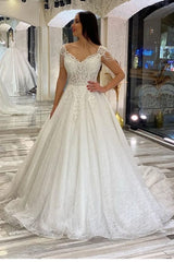 Cap Sleeves Ball Gown Wedding Dress Shinning WIth Appliques-27dress
