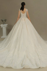 Cap Sleeves Lace Ball Gown Wedding Scoop Neck-27dress